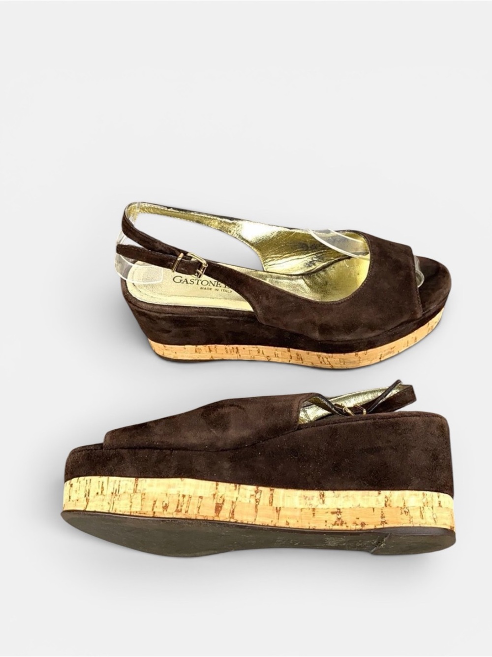 Gastone Lucioli Brown Suede Platform Wedge Sandals EUS 37 US 6,5-7